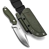 Wolfgangs Outdoor-Messer AMBULO mit Kydex Holster - Edles Jagdmesser aus einem Stück D2 Stahl gefertigt - DAS Bushcraft Messer - Perfektes Survival Messer (Grün - Silber)