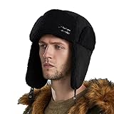 Ushanka Plüsch-Hut für Erwachsene, winddicht, warm, mit Ohrenklappen, Wildlederimitat, schwarz, Einheitsgröße
