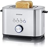SEVERIN AT 2510 Toaster mit Bagel-Funktion für einseitiges und energiesparendes Toasten, 800 W, 2 große Röstkammern und integrierter Brötchenaufsatz, Edelstahl Gebürstet