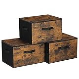 SONGMICS Aufbewahrungsboxen mit Deckel, 3er Set, faltbare Stoffboxen, für Kleidung und Spielzeug, 40 x 30 x 25 cm, Vliesstoff, vintagebraun-schwarz RYZ103B01