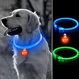 Qianyou LED Leuchthalsband für Hunde USB Aufladbar, Hunde Leuchtanhänger, Längenverstellbarer Blinklicht Hundehalsband Leuchtend mit 3 Modus Wasserdicht Sicherheit Kragen für Hunde Katzen, Blau+Rot