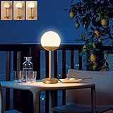 LANMOU LED Akku Tischlampe Gold, Aufladbar Touch Tischleuchte Kabellose für Innen & Außen, Modern Wasserdicht Esstisch Tischlampe, Runde Dimmbare Nachttischlampe, 5000-mAh-Batterie, 3 Helligkeit