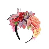 Sanwood Künstliche Blume Stirnband Schmetterlinge Haar Hoop Party Frauen Zubehör Kopfbedeckung B