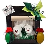 Frotteebox Geschenk Set Hasenpaar in Geschenktüte in Handarbeit geformt aus 2X Waschhandschuh weiß und 2X Deko Ostereier