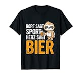 Herren Kopf Sagt Sport Herz Sagt Bier Lustiges Biertrinker Faultier T-Shirt