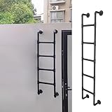 Schmiedeeiserne Egress Leiter für Kellerfenster, Brunnen und Hochbett, 105 cm, 150 kg Kapazität, inkl. Beschläge, Schw