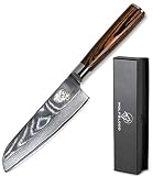 Wolfblood Damastmesser Santoku Messer L(24cm) Profi-Kochmesser aus echtem 67 Lagen Damaststahl I Damast-Küchenmesser Santokumesser mit Holzgriff Geschenkbox und Kling