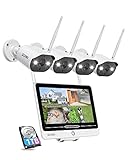 ZOSI 3MP Außen WLAN Überwachungskamera Set mit 12.5 Zoll Monitor, 4X 3MP WiFi Kamera Überwachung Aussen und 1TB Festplatte für Haussicherheit, Spotlight Alarm, 30M Farbe N