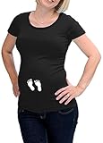 LOVE RULES witzige Umstandsmode T Shirt Babyfüße by Coole Schwangerschaftsmode Baby wächst mit dem Babybauch - 90% Baumwolle 10% Elastan schwarz M-36