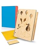 pamindo® Karte zur Geburt aus Holz mit Umschlag (A6) edel & hochwertig - Bambuskarte als Geburtskarte, Glückwunschkarte, Babykarte für Junge & Mädchen - Storch mit Baby