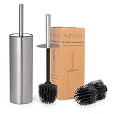 KLINOO WC-Bürstengarnitur | Silkonbürste mit 2 Ersatzköpfen im Design Halter (Silber)