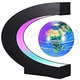 PZJFH Magnetische Schwebender Globus,Beleuchtet 3.5 Zoll C-förmiger Weltkarten Globus mit LED-Farblichtern für die Schreibtisch Deko Kinderspielzeug,Geburtstag und Urlaub (Blau)