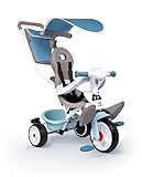 Smoby 7600741400 - Baby Balade blau - Mitwachsendes Kinderdreirad mit Schubstange, Sitz mit Sicherheitsgurt, Metallrahmen, Pedal-Freilauf, für Kinder ab 10 Monaten