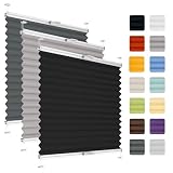 Fenster Plissee ohne Bohren zum Kleben auf Rahmen - Thermo Plisseerollo Innen - Rollo Jalousie, auf den Fensterrahmen, Faltrollo, Sichtschutz, Blickdicht, für Fenster & Tür - Schwarz, 55 x 120