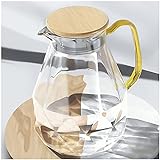 DUJUST Glaskaraffe mit Deckel 2 Liter, Wasserkrug im Modernen Diamant Design, Glaskrug mit Griff für Fruchteinsatz, Glaskanne Hitzebeständig Pitcher für Eistee/Milch/Kaffee