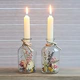 Trockenblumen im Glas mit Kerzen, Trockenblumen Set mit Vase, 2 Stück, getrocknete Blumen deko, Flaschen Kerzenhalter
