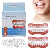 2 Paare Falsche Zähne Veneers, Furzero Gebiss Silicone Reline Denture Set, Furniere Zähne Kosmetische Zahnabdeckung Zahnprothese Künstliche, Prothese Komplett, Temporäre Zähne für Frauen M
