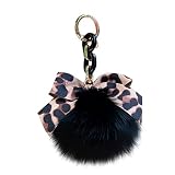 LSGGTIM Plüsch Schlüsselanhänger Pompom Ball mit Leopard Muster Bowknot Taschenanhänger Damen Bommel Keychain Plüschball Pom Pom Schlüsselbund Auto Schlüsselanhänger für Frauen Mädchen-15cmx9