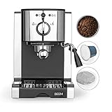 BEEM ESPRESSO-PERFECT Siebträgermaschine | Espressomaschine mit 20 bar Pumpe | Für Kapseln, Pulver&Pads für den Kaffeegenuss zu Hause | Mit Milchschaumdüse für Kaffeespezialitäten wie vom Barista