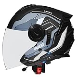 Jethelm Vintage Motorradhelm Bluetooth Halbschalenhelm Roller Helm Mit Sonnenblende 3/4 Motorrad Halbhelme Für Damen Herren DOT/ECE-Zertifizierter Cruiser Scooter-Helm 24,M:57-58CM