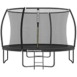 SONGMICS Trampolin Outdoor 366 cm d, Gartentrampolin für Kinder mit Sicherheitsnetz, 180 cm hohe Gebogene Stangen, Randabdeckung, Leiter, Stahlrahmen, schwarz STR122B01