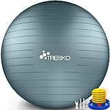 TRESKO Gymnastikball mit GRATIS Übungsposter inkl. Luftpumpe - Yogaball BPA-Frei | Sitzball Büro | Anti-Burst | 300 kg,Cool-Grau-Blau,65cm (für Körpergröße 155 - 175cm)