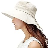 Comhats Klappbarer Sonnenhut UV Schutz Sommerhut mit Nackenschnur für Frauen breite Krempe Beige L