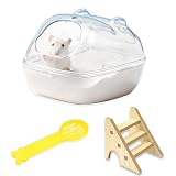 ZYETGH Hamster Sandbad, Hamster Badezimmer mit Leiter und Schaufel Hamster Toilette Transparent Sandbad Badewanne für Hamster Meerschweinchen Mäuse Gerbils (L 16 * 11 * 11CM)