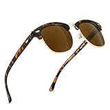 SUNGAIT Retro Runde Halbrandlos Polarisierte Sonnenbrille UV-Schutz für Männer / Frauen(Bernstein Kunststoff Rahmen/Braune Linse)-SGT016HPC