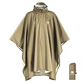 ANYOO Leichter Wasserdichter Regenponcho Wiederverwendbar Atmungsaktiver Regenschutz, Unisex Ripstop Regenmantel mit Kapuze Faltbare für im Freien Camping Wandern Angeln, DunkelKhaki, Einheitsgröß