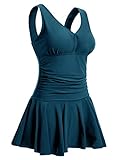 Summer Mae Damen Badekleid Plus Size Geblümt Figurformender Einteiler Badeanzug Swimsuit Seegrün (EU Size 52-54)-4XL