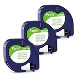 3x MarkField Kompatibel mit Dymo Paper White 12mm x 4m, Kompatible Dymo Letratag Etikettenband Papier for Dymo Letratag LT-100H LT-100T XR 200B, Schwarz auf Weiß