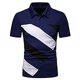 Poloshirt Herren Basic Sommer Business Casual Herren Poloshirt Kreatives Design Mode Patchwork Urlaub Reisen Camping Freizeit T-Shirt F-Blue 2 XL