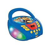 Lexibook RCD109PA Paw Patrol-Bluetooth-CD-Player für Kinder-Tragbar, Lichteffekte, Mikrofonbuchse, Aux-In, Akku oder Netz, Mädchen, Jungen, Blau/Rot