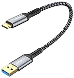 SUNGUY USB Typ C auf USB 3.1 Gen 2 Kabel 30cm, 10 Gbps Datenkabel und 3A Ladekabel Kompatibel mit Samsung Galaxy S21, SSD, Android Auto-Grau