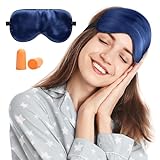 Viedouce Schlafmaske Seide Augenmaske,100% Hautfreundlich Seide Schlafmaske Frauen und Herren, Angenehme Schlafmaske Ideal für Schlaf zu Hause und Auf Reisen(Blau, 1 Pack)