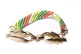 T614 Damen-Armband mit geflochtenen Strängen in Grün/Weiß/Ziegelfarben mit goldfarbenen Kanten und großer Vorderseite
