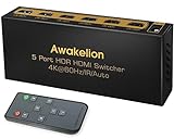 4K@60Hz HDMI Switch Schalter mit Fernbedienung, Awakelion 5 Eingänge und 1 Ausgang,unterstützt höchste Auflösung bis 4Kx2K@60Hz,HDR, HDCP 2.2, FullHD/3D, 1080P, DTS/Dolby