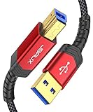 USB 3.0 B Kabel [2M, 5Gbps] JSAUX USB A auf USB 3 Typ B Kabel Nylon Geflochten Kompatibel mit Dockingstation, USB 3.0 Hub, Externen Festplatten, Scanner, Drucker usw Rot