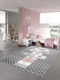 Merinos Kinderteppich Hüpfspiel Teppich Hüpfkästchen in Grau Rosa Creme Größe 120x170 cm