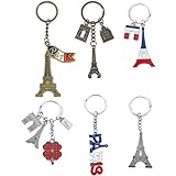 6 Schlüsselanhänger mit 6 Paris-Motiven u.a. Eiffelturm, Arc de Triomphe, Schlüsselring Inklusive