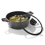N8WERK Aluguss-Kochtopf mit Hitze Indikator ⌀28 cm, 6,0 Liter | Farbwechsel-Temperaturanzeige, Deckel mit Silikon-Umrandung, 3-fach Ilag Ultimate Versiegelung | Alle Herdarten, auch Induk