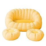 BOGDTF Sitzsack-Stuhlbezug + Fußhocker-Bezug, blütenblattförmiges Sofa, fauler Sitzsack für Erwachsene, Paare, gelb