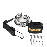 NEWCOMDIGI Surfboard Leash, Sup Leash 6ft/8ft/10ft 7mm with 5pcs Leash String Loop Cord Sup Sicherungsleine Coiled, Paddle Leash für Stand Up Paddle Board, Buggy Board, Sup Board f2 (Black, 10 FT)