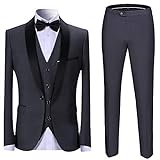 Sliktaa Herren Anzug 3 Teilig Slim Fit Reihe einfarbig Stoff Business Shawl Kragen Grau X-Large