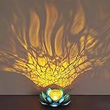 ZHUZI Lotus Solarlaterne für Außen Gartenbeleuchtung, Metall Dekoratives Gartenleuchten mit Strom Angenehm Warmweißes Gelb Licht Traumhafte Lichteffekte Durch Bruchglasoptik Gelbe Kugel blaues Blatt