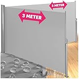 tectake Aluminium Doppel- Seitenmarkise ausziehbar, Outdoor Seitenwand als Garten Sonnenschutz, Balkon Sichtschutz, Terrassen Windschutz, mit Aufrollmechanismus - 180 x 600 cm, g