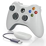 YTEAM Wireless Controller für Xbox 360, 2.4GHZ Dual Vibration Remote Gamepad Joystick für Xbox 360 Controller/PC/Windows 78, mit Receiver Adapter (Weiß)