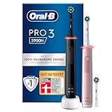 Oral-B Pro 3 3900 Elektrische Zahnbürste/Electric Toothbrush, Doppelpack & 3 Aufsteckbürsten, mit 3 Putzmodi und visueller 360° Andruckkontrolle für Zahnpflege, Geschenk Mann/Frau, schwarz/pink