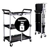 Pallit Serve Servierwagen mit Rollen 3 Ebenen Rollwagen Tragkraft 75 kg Transportwagen klappbar Küchenwagen 600 x 380 mm Schwarz Multifunktional Küche, Büro, Lag